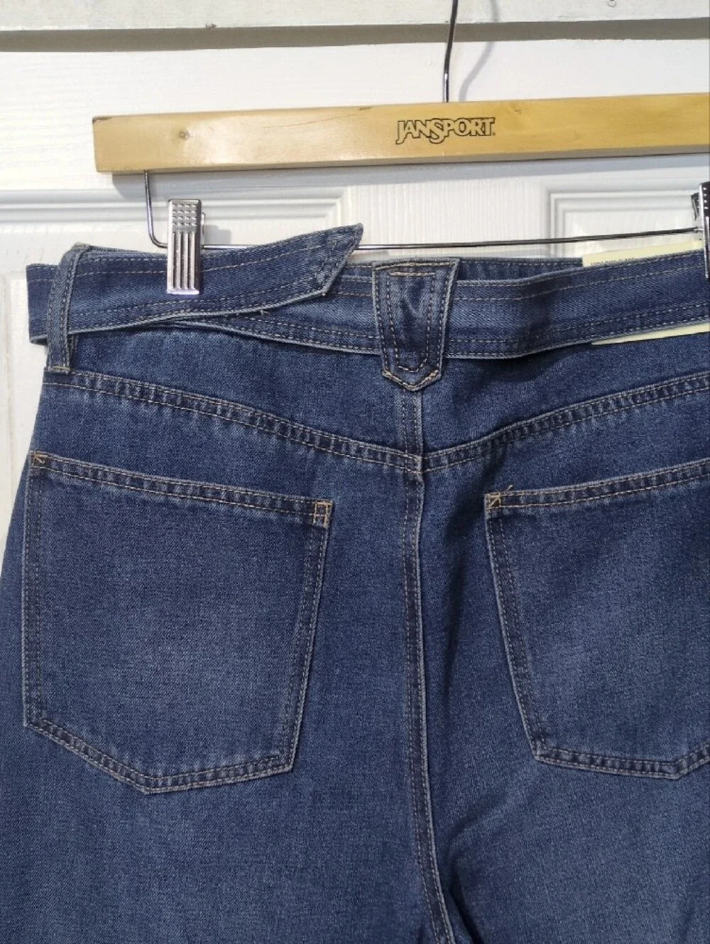 High Rise Flare Blue Straight-Leg Jeans w/ Loop Belt Retro Hippie Size 29 Nwt